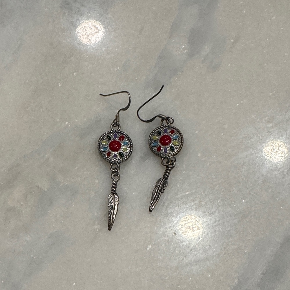 Dreamcatcher Silver Dangle Earrings